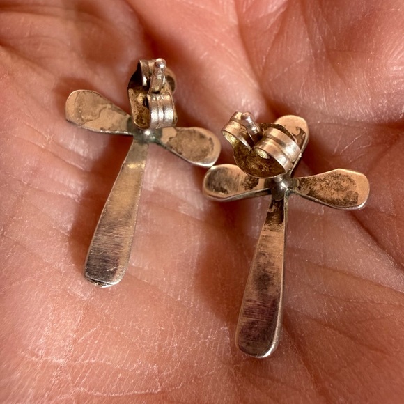 Vintage Native American Zuni Mosaic stone sterling silver cross earrings